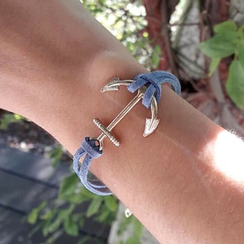 Bracelet ancre chic bleu - ancre, or