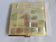 Poudrier ancien carré doré nacré avec miroir 7,5 cm