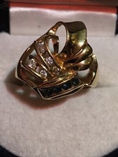 Bague Femme Plaqué Or Sertie Pierres Cristal Bleu Et Blanc