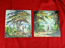  Peintures à l'Huile sur Panneaux , Ancien , signé Lampa , tableaux...