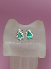 boucles d'oreilles Or 14 Carats Émeraude Entourage De Diamants