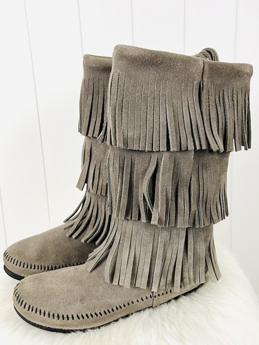 Minnetonka gray leather suede - minnetonka,