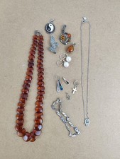 Gros Lot De Bijoux En Argent Ancien Vintage Collier Bracelet Ambre