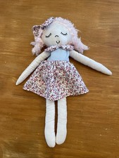 Poupée chiffon peluche doudou blanc rose bleu Robe fleurs 38 cm Zeeman Noeud