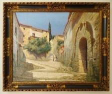 Le Vieux Hyères Grande huile sur toile - Joli Cadre ancien