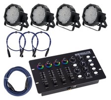 4x PAR 144 LED DMX RGBW Projecteur Eclairage Effet Strobo Contrôleur DMX Cables