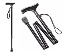 2 Bâtons de Marche Canne Aluminium Noir Manche Falt Pliant Canne