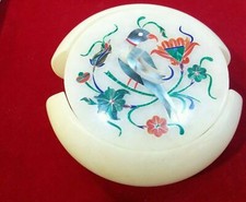 Marbre Coaster Set Incrustation Travail Pierre Fait Maison Décor