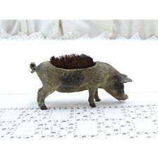 Antique French Cold Painted Metal Pig Fountain Pen Wipe with Bristle Brush