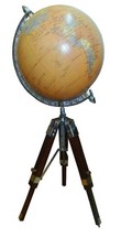 VINTAGE GLOBE MAP (24" CIRCUMERENCE° ON EXTENDIBLE TEAK & CHROMED BRASS TRIPOD