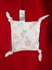 Doudou Plat Vert Baudet Carré Velours et Lange Blanc Fleur Rose