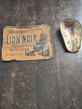 CIRAGE LION NOIR PELLE A GRAIN +PLAQUE  PUBLICITAIRE TÔLE 