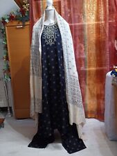 tenue indienne complète (pantalon sari voile) en coton brodé pour femme taille L