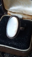 Bague ancienne vintage années 1920 nacre en argent sterling 925 US 5,75, UK L