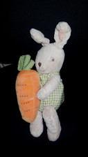 doudou peluche lapin beige gris salopette vert + carotte IKEA