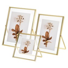 Ensemble de 3 Verre Photo Cadres Collection Flottant Debout Table Pressé (Or)