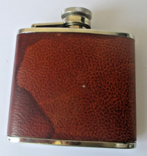 Ancienne Flasque poche whisky stainless steel 40z Cuir Marron accessoire vintage