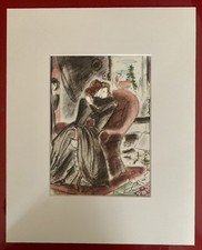 Tableau ancien estampe gravure illustration couleur couple romantique voyeurisme