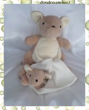 Doudou Peluche Kangourou et Son Bébé Beige Mouchoir Écru Nature Et Découvertes