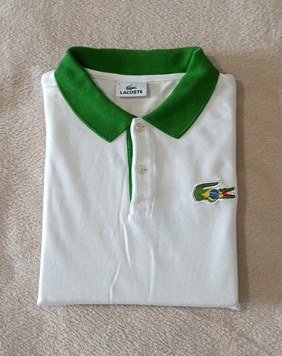 Polo lacoste blanc col - polo, vert