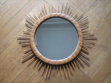 Grand miroir soleil en rotin