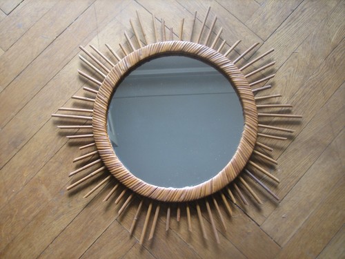 Grand miroir soleil rotin - grand, en