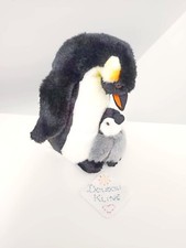Peluche/Doudou Pingouin/Manchot Empereur Et Bébé Noir Blanc Gris 25cm - Impexit