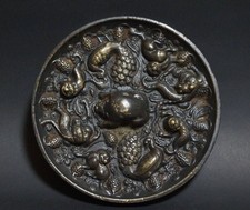 Miroir rond traditionnel en cuivre gravure art W5 pouces artisanat Chine ancien