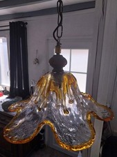 Suspension vintage verre soufflé Murano style fleur orange ambre 60s 70s rétro 