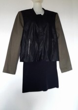 ETAM VESTE ZIPPÉE EN SIMILI CUIR ET TOILE FR40-UK12-EU38-IT44 BICOLORE NOIR/KAKI