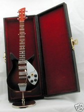 Electric Guitar handmade collectible miniature 9.5" w/stand & black guitar case 