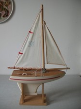 Ancien voilier Tirot 701 jouet en bois et toile déco marine bord de mer 31 cm