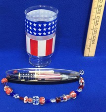 USA Red White Blue Glass Bead Bracelet Light-Up Ball Point Pen Stars Stripes 3