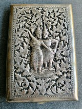 ANCIEN ETUI À CIGARETTE EN ARGENT MASSIF POINÇON 900 INDE ASIE POIDS 79 gr.