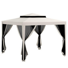 Tonnelle Jardin Outsunny 3x3m Crème Moustiquaires Amovibles Double Toit Barnum