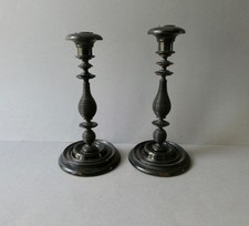 paire de bougeoirs Napoléon III, bois tourné, noirci, XIXème