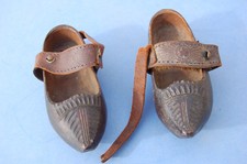 Ancien SABOTS EN BOIS et cuir Art Populaire début du siècle enfant 16,5 cm