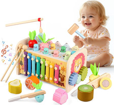 Jouet Montessori Bébé 9 en 1 - Xylophone, Jeu de Pêche, Marteau, Cadeau Enfant 1