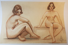 Nus d'atelier, 1965,  NU FEMININ, ETUDE, DESSIN ORIGINAL, BOULOGNE BILLANCOURT