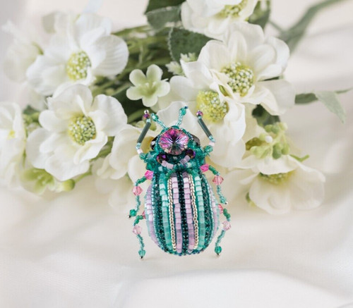 Pink mint bug brooch - pink,