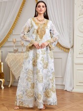 Dubaï Femme Robe Longue Abaya Élégant Imprimé De Mariage Kaftan Robe De Fête