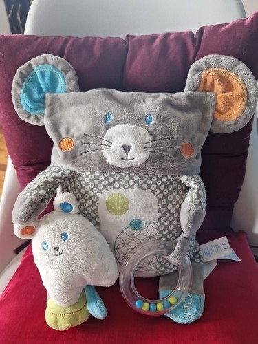 Doudou coussin souris grise