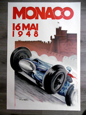 MONACO Grand Prix Automobile 1948 affiche litho 1983 FARINA TRINTIGNANT ASCARI