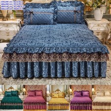 Luxe Velours Matelassé Juponnage Épais Chaud Couvre Lit Drap Housse D'Oreiller