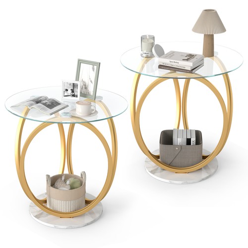 2pcs round end table faux - 2pcs,