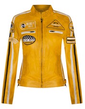Veste moto cuir jaune - veste,