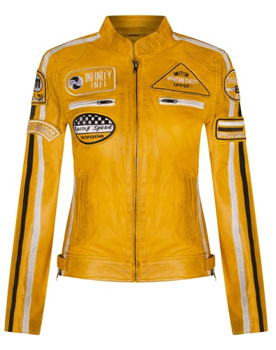 Veste moto cuir jaune - cuir,
