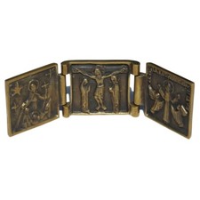 Triptyque religieux de voyage en bronze / Icône / Scènes de vie du Christ