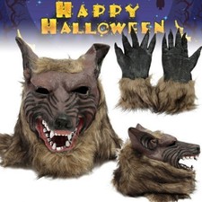 Masque tête de loup caoutchouc latex loup-garou Halloween gants fête costume décoration effrayante