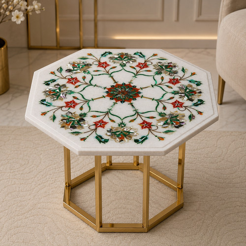Handmade marble side table top - side,